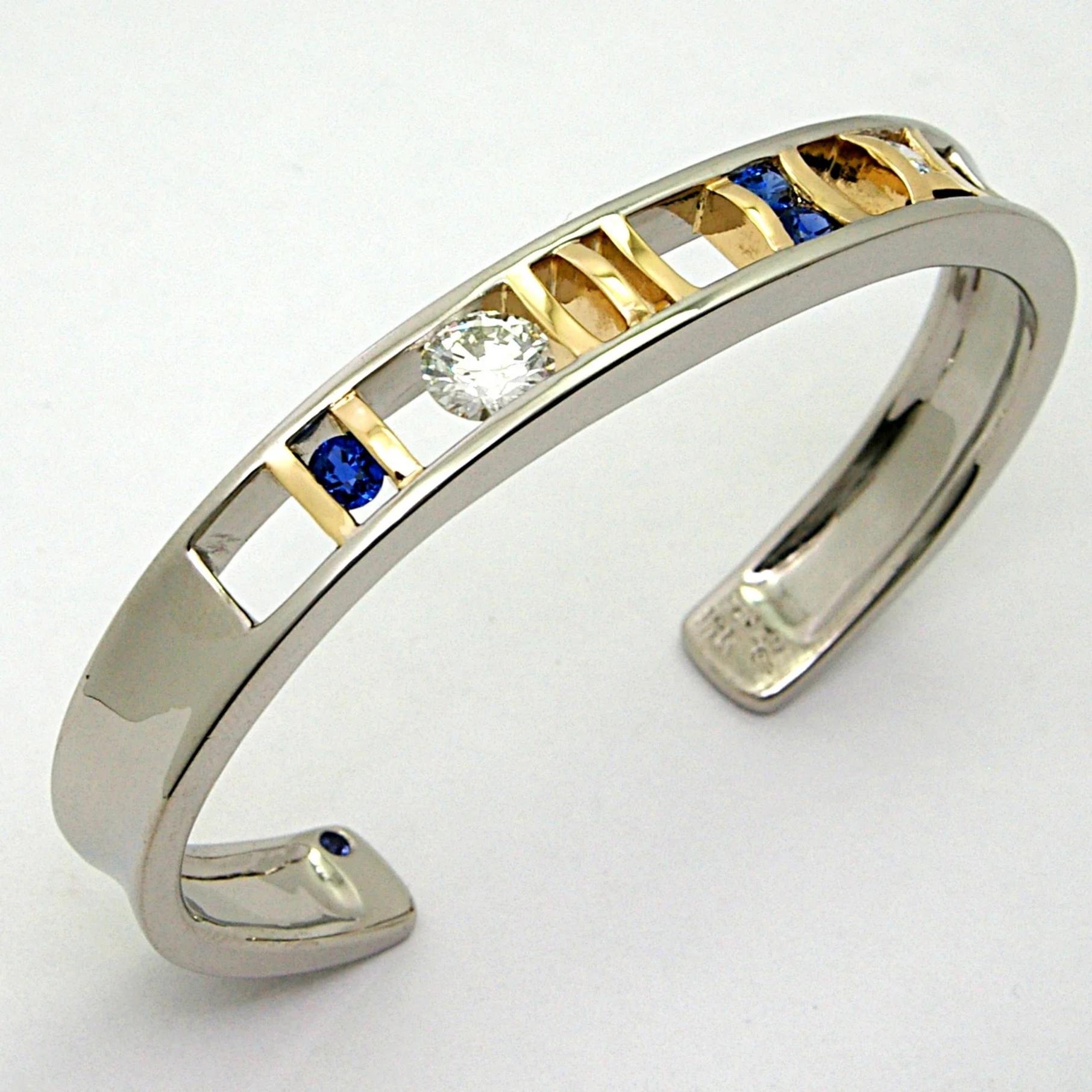 Platinum, Gold, Sapphire, and Diamond Bracelet