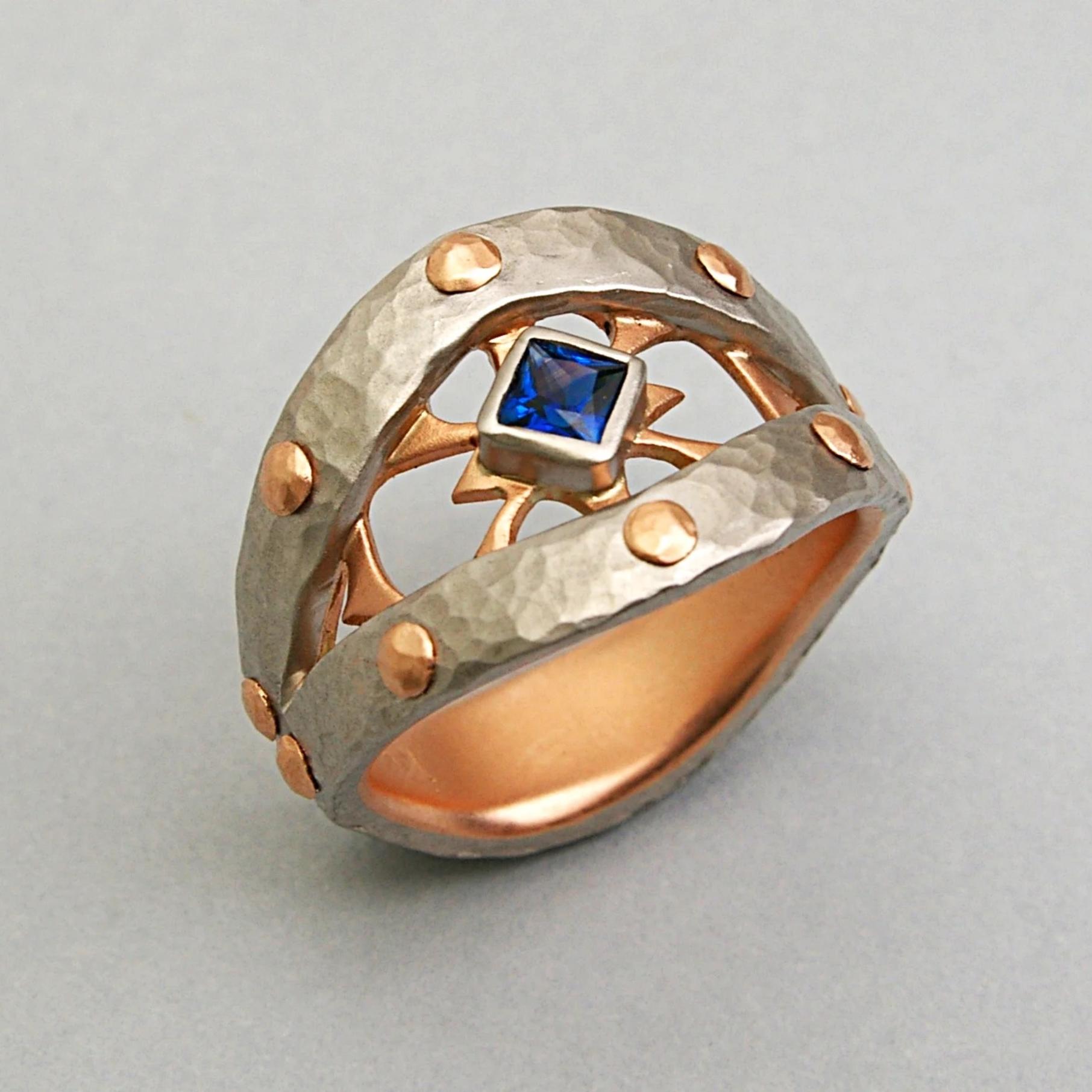 Silver, Copper, and Yogo Sapphire Ring