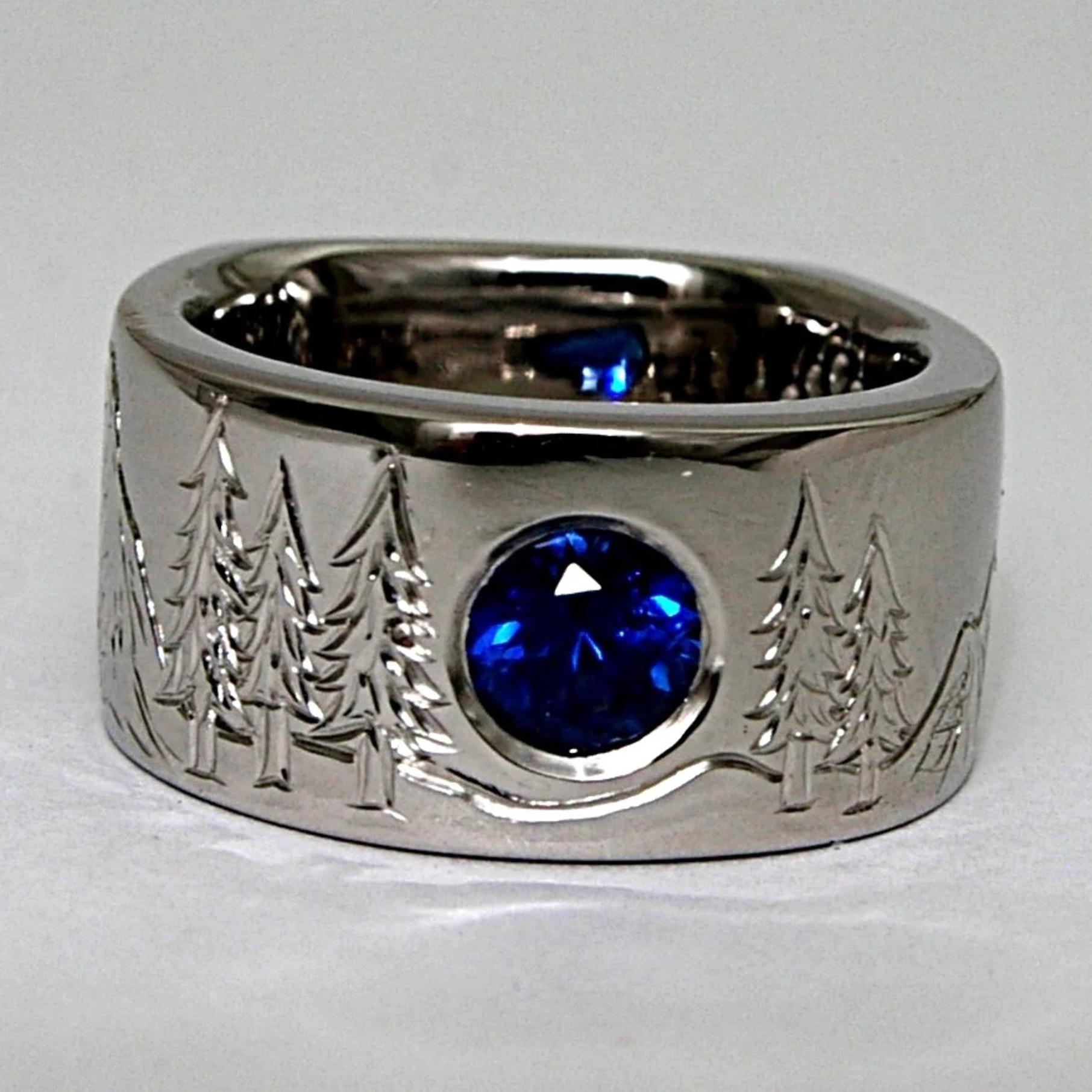 Platinum and Yogo Sapphire Wedding Ring Set
