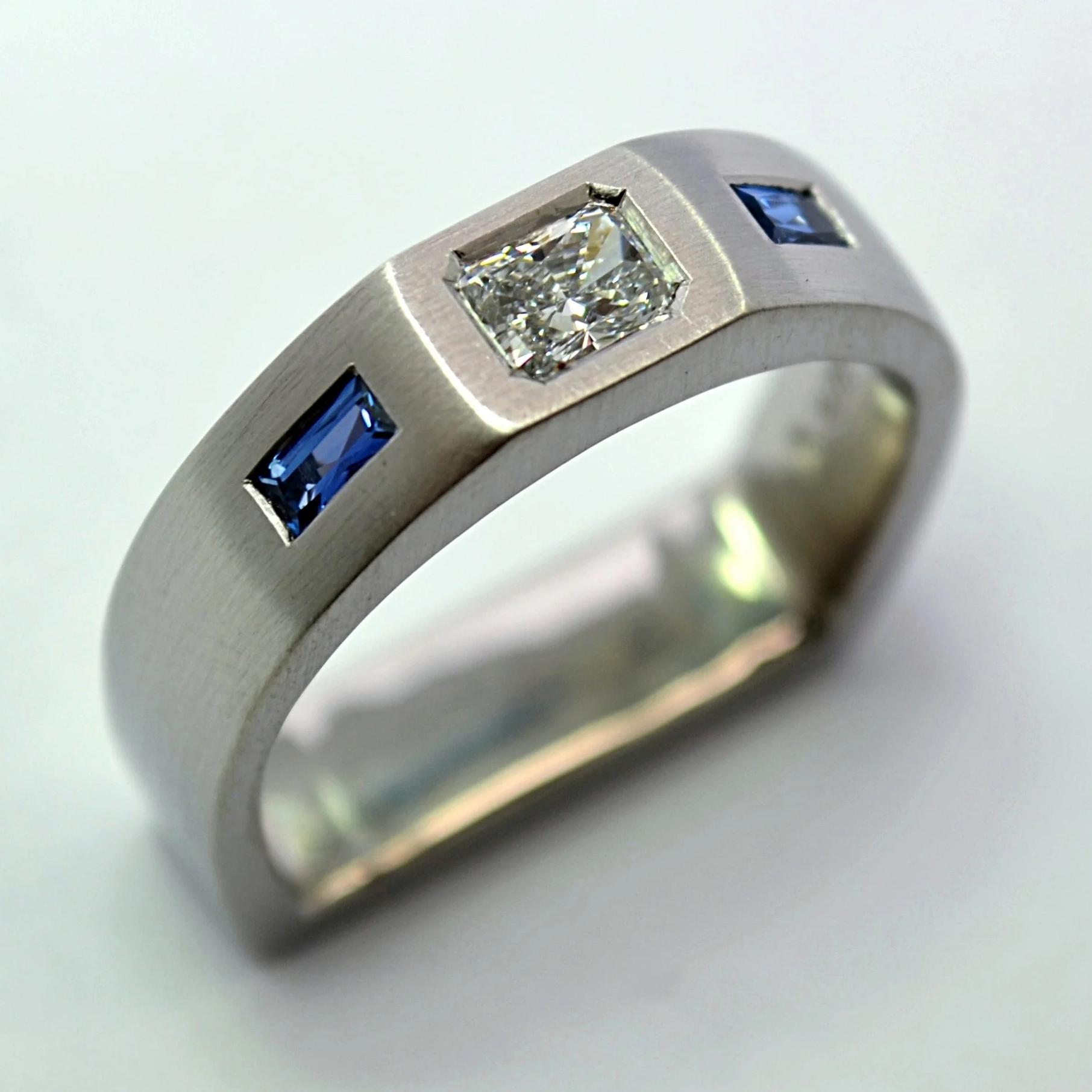 Platinum, Diamond, and Yogo Sapphire Wedding Ring