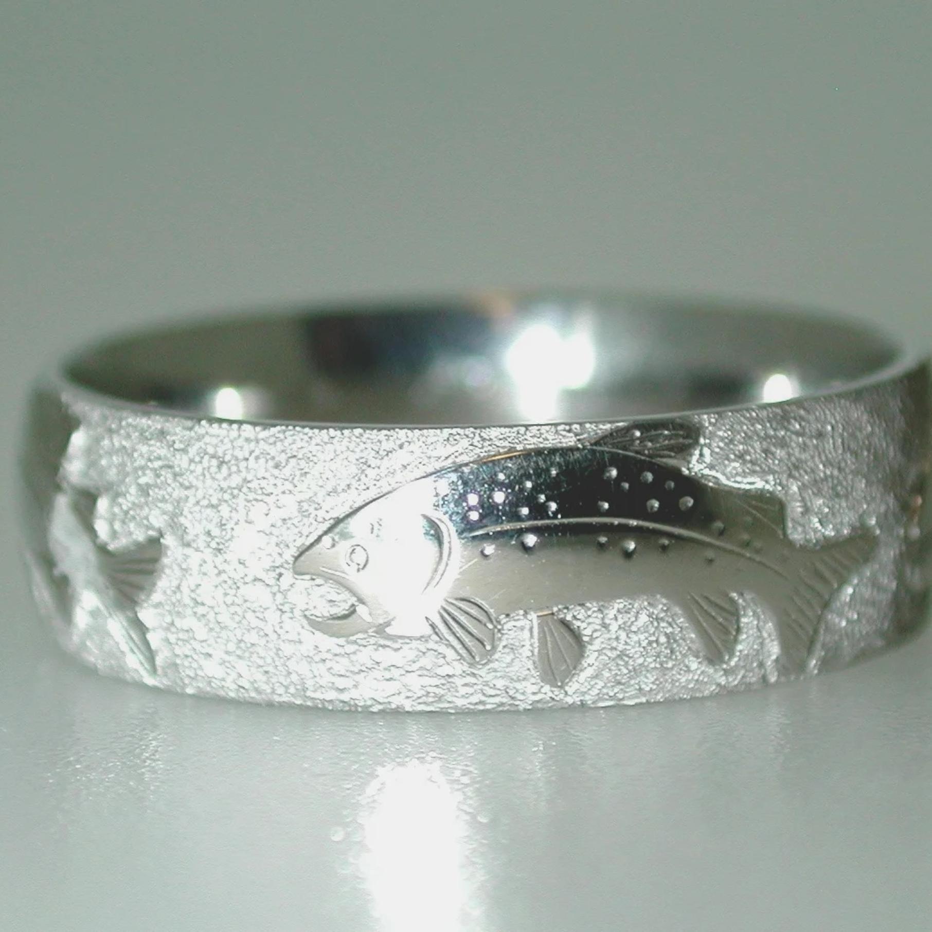 Trout Themed Platinum Wedding Ring