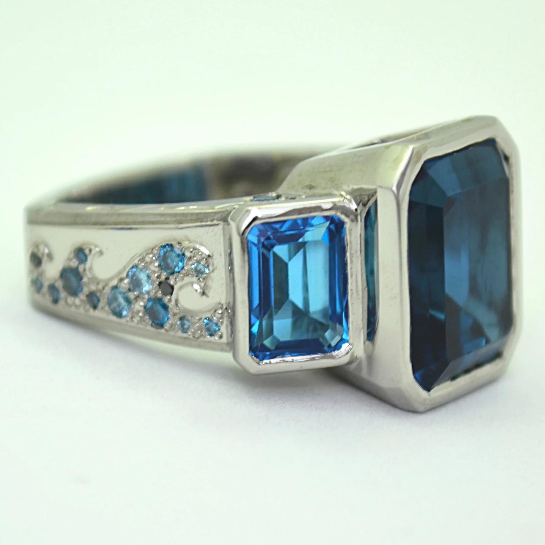 Palladium and London Topaz  Designer Ring