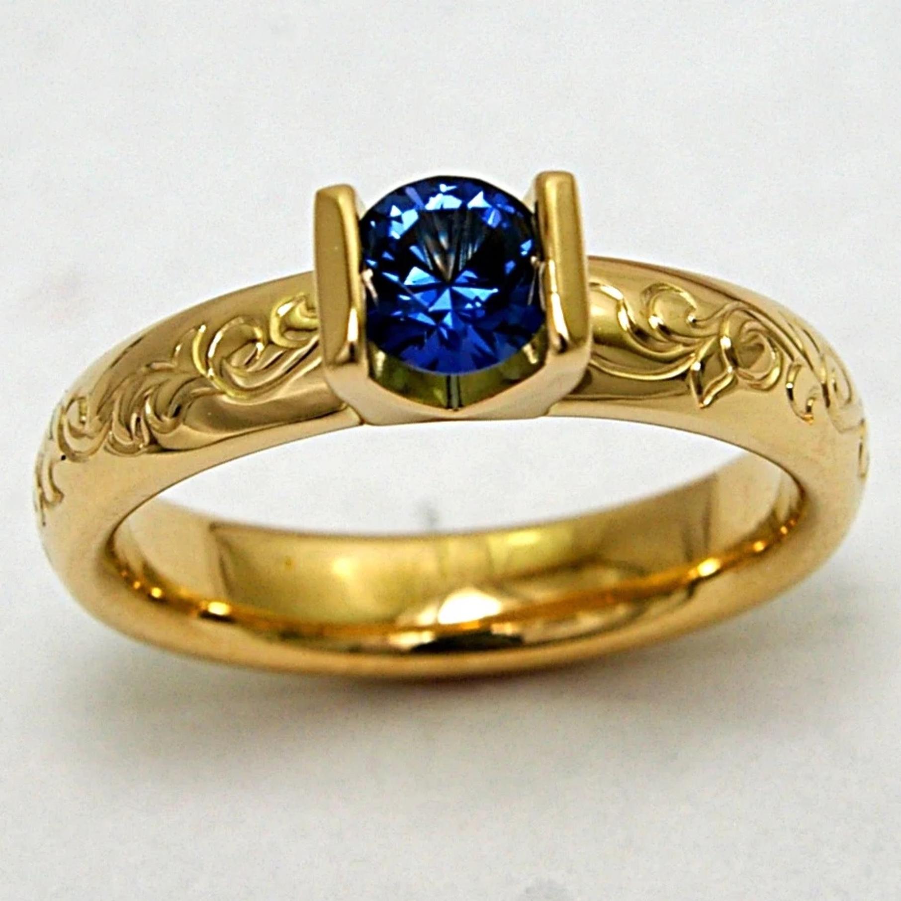 Gold and Yogo Sapphire Engagement Ring