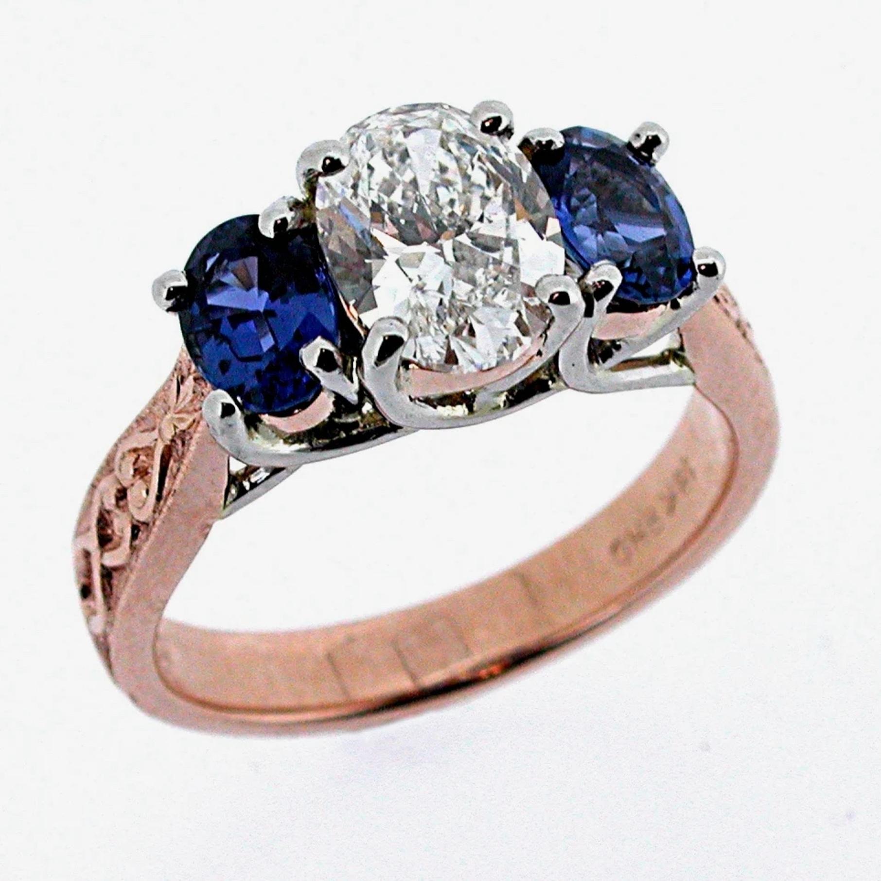 Rose Gold, Platinum, Yogo Sapphire, and Diamond Engagement Ring