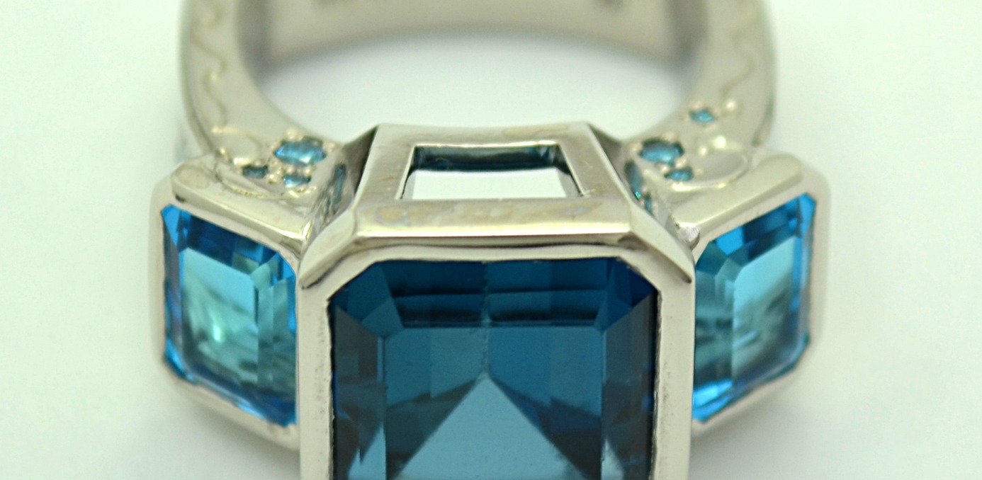 Palladium and London Topaz Designer Ring