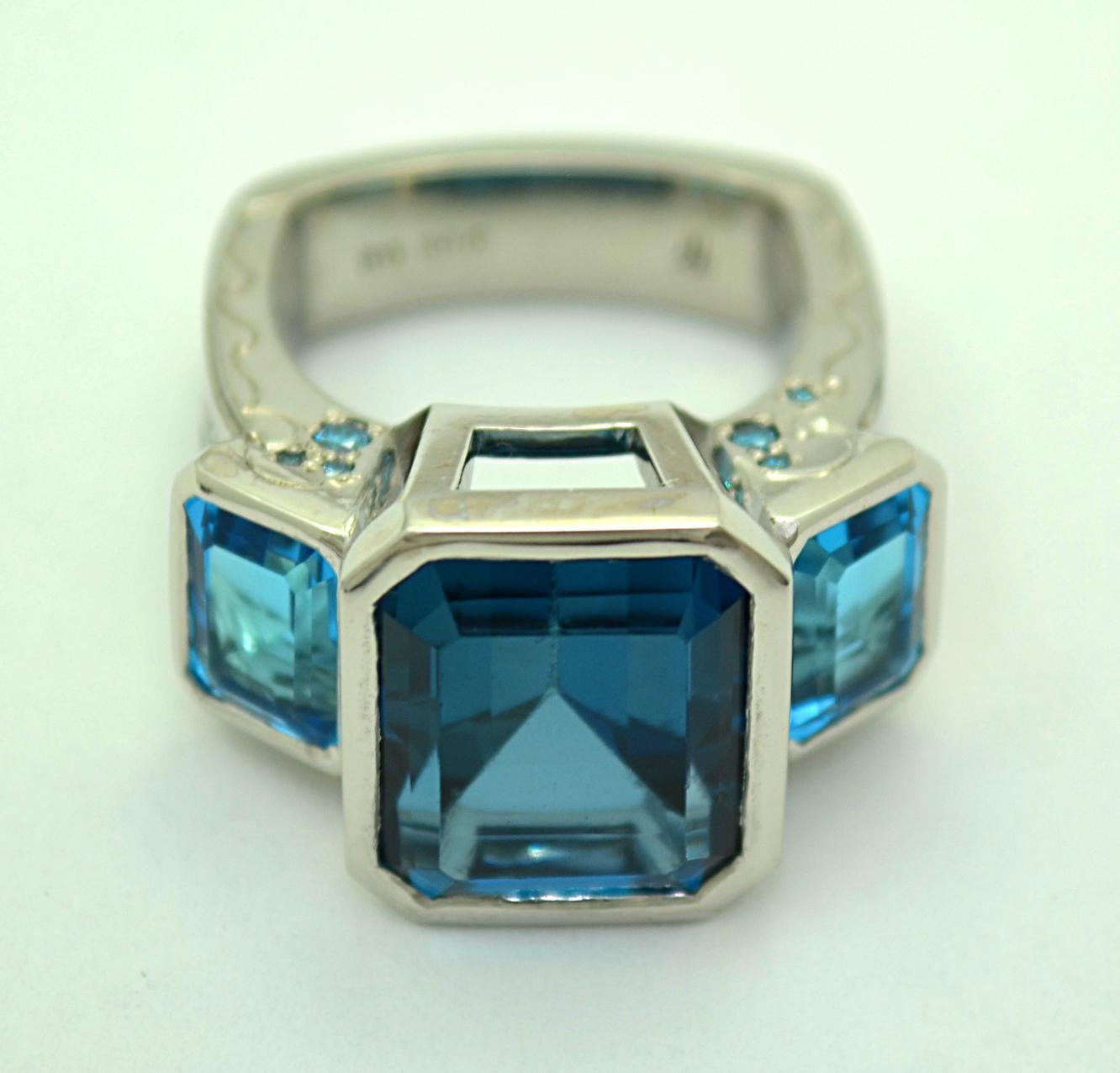 Palladium and London Topaz Designer Ring