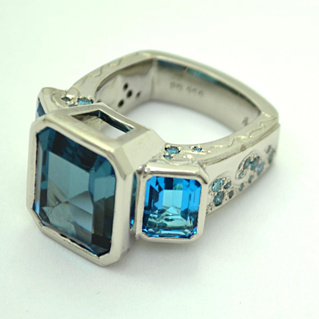 Palladium and London Topaz Designer Ring